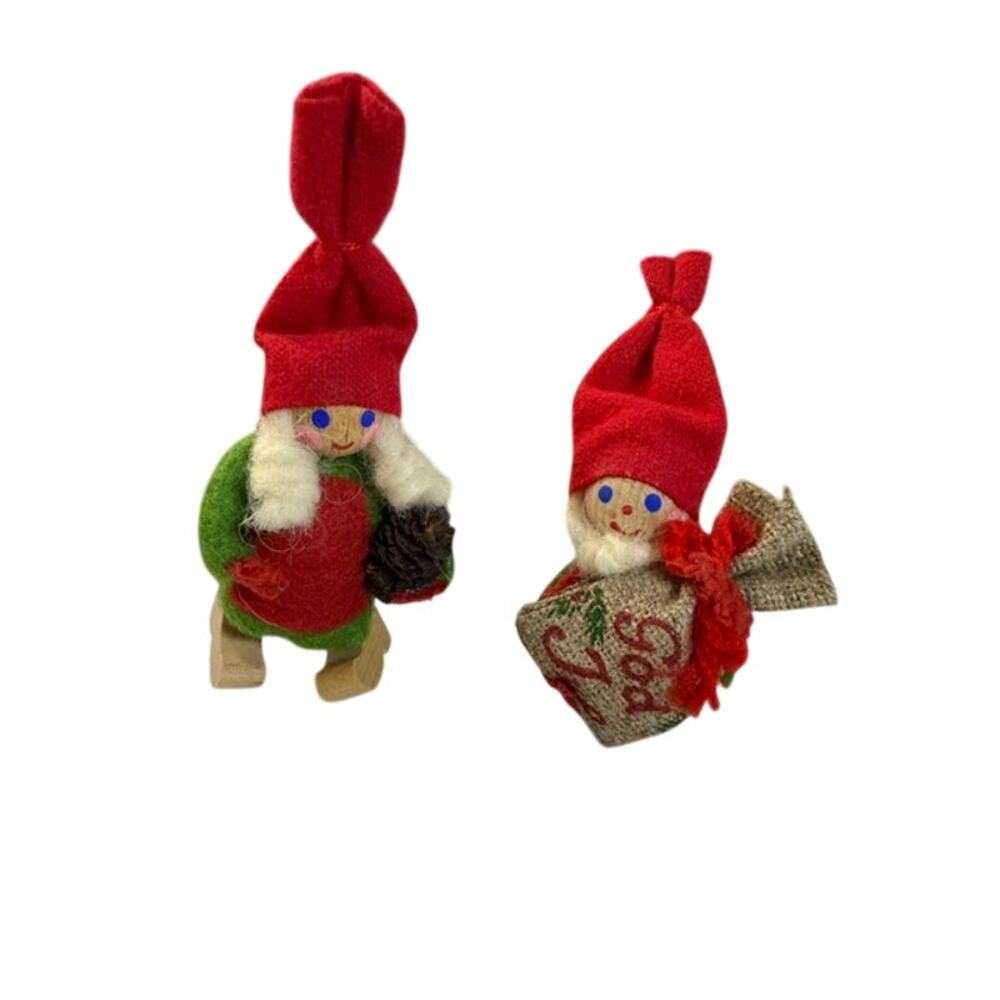 2 Vtg Holboll Denmark Wooden Figurine Handmade Holline Tomte Gnome Nisse